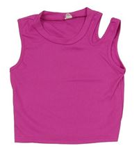 Fuchsiový rebrovaný crop top s prestrihom Shein