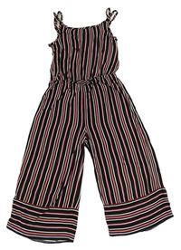 Černo-červeno-bílý pruhovaný lehký culottes overal Primark