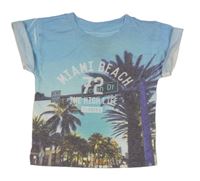 Svetlomodré tričko s palmami a nápisom zn. River Island