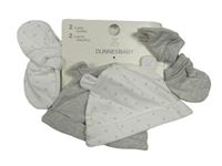 Nové - 4set - 2x bavlněná čepice - bílá puntíkatá + šedá melírovaná + 2x rukavičky Dunnes