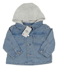 Nové - Modro-svetlosivá rifľová bunda s teplákovou kapucňou Primark