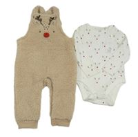 Nové - 2set - Béžové chlupaté laclové tepláky se sobem + bílé body F&F