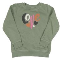 Khaki mikina s nápisom a srdiečkami Famy