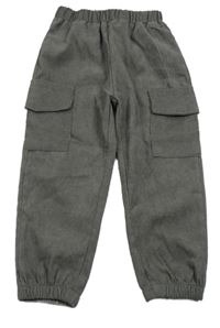 Tmavosivé rebrované cargo cuff nohavice