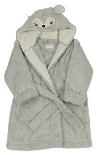 Svetlosivý chlpatý župan s kapucí - sova Next