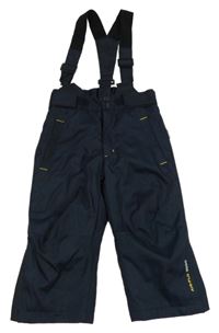 Tmavomodré šusťákové oteplovačky s odepínacími trakami