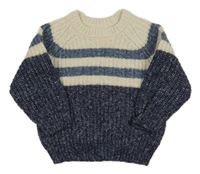 Béžovo-tmavomodrý vlněný svetr s pruhy V by Very