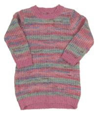 Tmavorůžovo-tyrkysovo-modré pruhované svetrové šaty Nutmeg