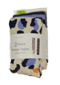 Nové - 2x punčocháče - krémové vzorované + tmavomodro-barevné pruhované Primark