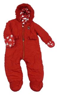 Červená šusťáková zimní kombinéza s Minnie a kapucí George