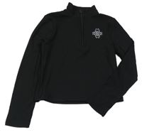 Čierne rebrované crop tričko s výšivkou Lipsy London