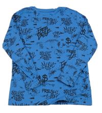 Modré tričko s graffiti nápisy Primark