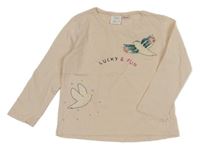 Svetloružové tričko s vtáčky Zara