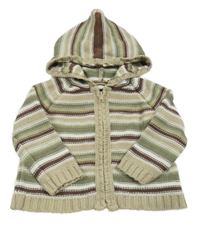 Béžovo-kaki-hnedý pruhovaný prepínaci sveter s kapucňou Mothercare