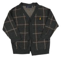 Tmavošedo-hnedo-biely kockovaný prepínaci sveter s nášivkou Next