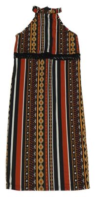 Čierno-bielo-hnedé vzorované elastické šaty Shein