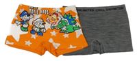 2x boxerky - oranžové s hviezdami a Mariem + tmavošedé melírované