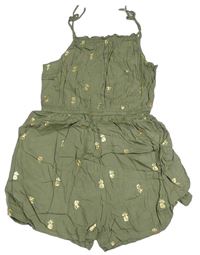Khaki lehký kraťasový overal se zlatými ananasy H&M