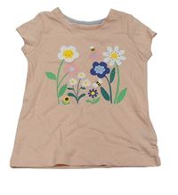 Svetloružové tričko s kvetinami Mothercare