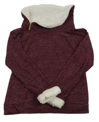 Vínový melírovaný lehký svetr se zatepleným komínovým límcem 