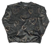 Tmavosivá plyšová mikina so srdiečkami Next