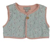 Světlemodro-ružová prešívaná kvetovaná prepínaci crop vesta Primark