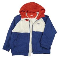 Modro-bielo-červená šušťáková jarná bunda s kapucňou Zara