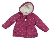 Růžová kostičkovaná šusťáková zimní vzorovaná bunda s kapucí 