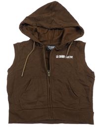 Hnedá prepínaci tepláková vesta s nápisom a kapucňou