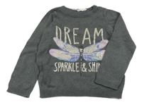 Tmavosivý ľahký sveter s nápisom a vážkou H&M