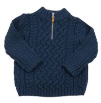 Tmavomodrý vzorovaný vlněný svetr 