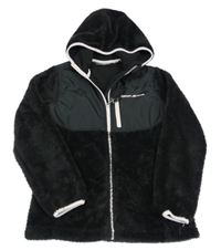 Černá chlupatá bundomikina s logom a kapucňou DKNY