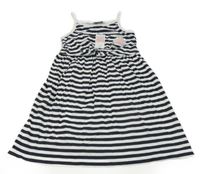 Nové - bielo-tmavomodré pruhované šaty s květinou z flitrů Matalan