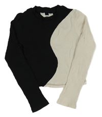 Čierno-smotanové rebrované crop tričko H&M
