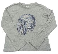 Sivé melírované tričko s indiánem Pocopiano