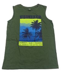 Khaki tílko s palmami Y.F.K.