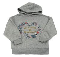 Sivá melírovaná mikina s kvetmi a kapucňou Primark