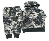 2set - Sivo-čierno-biela army mikina s nápisom a kapucí + tepláky zn. Next