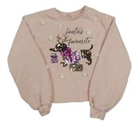 Svetloružová crop mikina s jezevčíkem a 3D bambulemi Lipsy London