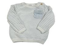 Bielo-svetlomodrý pruhovaný sveter s vreckom F&F