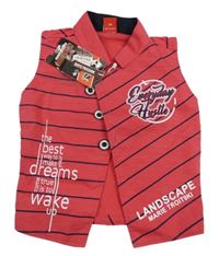 Nové - Ružovo-tmavomodrá pruhovaná vesta s nápismi