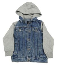 Tmavomodro-šedá riflová bunda s teplákovými rukávy a kapucí V by Very