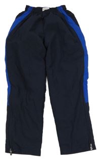 Tmavomodro-modré šušťákové podšité nohavice s pruhmi