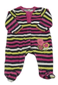 Šedo-bílo-zeleno-růžový pruhovaný sametový overal s květy 