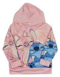 Růžová mikina se Stitchem a Angelou a kapucí 