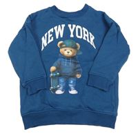 Tmavomodrá mikina s nápisom a medvedíkom F&F