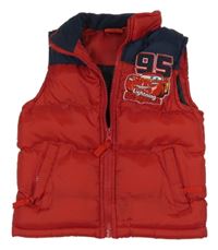 Červeno-tmavomodrá šušťáková zateplená vesta - Autá