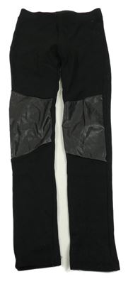 Čierne legíny s koženkovými prvky