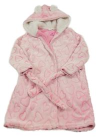 Růžový plyšový župan se srdíčky a kapucí Yd.