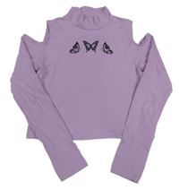 Lila crop tričko s motýlikmi a odhalenými rameny Page one young